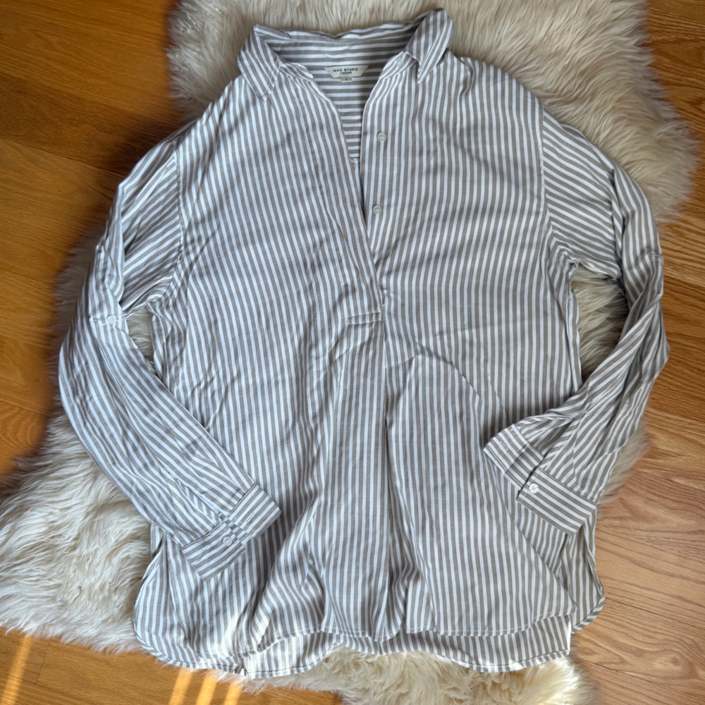 Max Studio Beige and White Striped Shirt